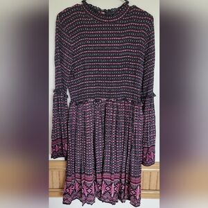 NWT Evereve Women's Mock Neck Smock Bell Sleeve Swing Boho Dress Size Me…